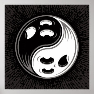 Ghost Yin Yang Black en White Poster