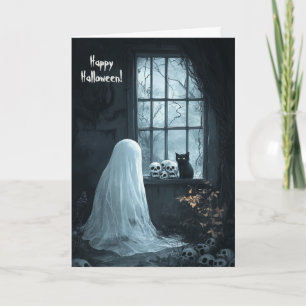Ghost, zwarte kat en schedels bedankkaart