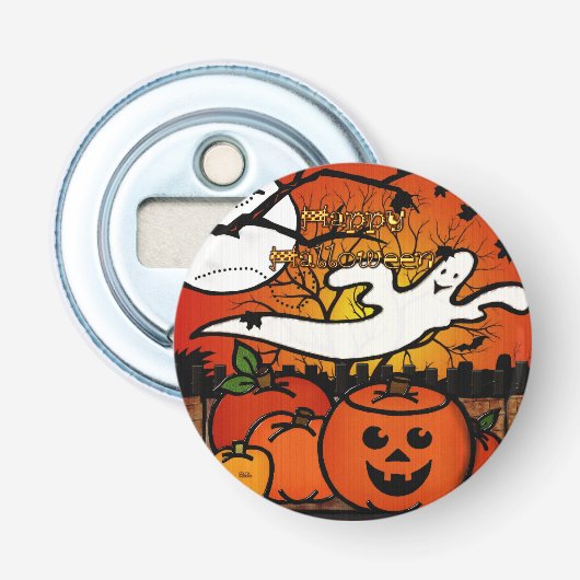 Ghostie Whimsical Halloween Favorieten Button Flesopener (Voorkant)