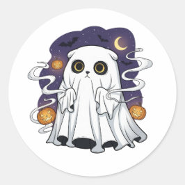 Ghostly Fold - Schotse Fold Ghost Cat Halloween Ronde Sticker