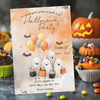Ghostly Ghouls Halloween Invitation Flat Kaart