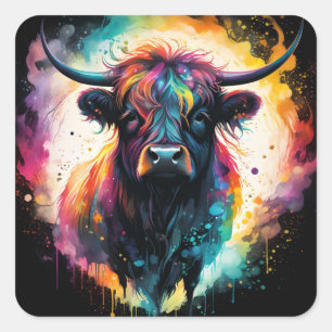 Ghostly Grace: Spectral Holographic Highland Koe, Vierkante Sticker