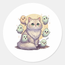 Ghostly Perzisch - Pluizige Perzische kat Hallowee Ronde Sticker