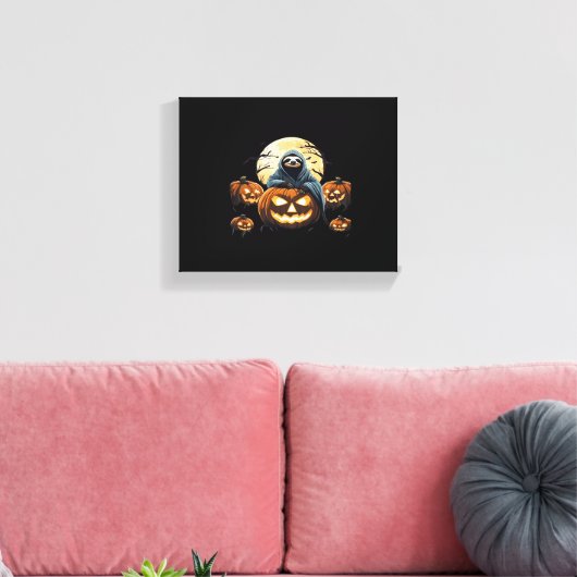 Ghostly Sloth's Midnight Haunt Classic T-shirt Canvas Afdruk (Insitu (Woonkamer))