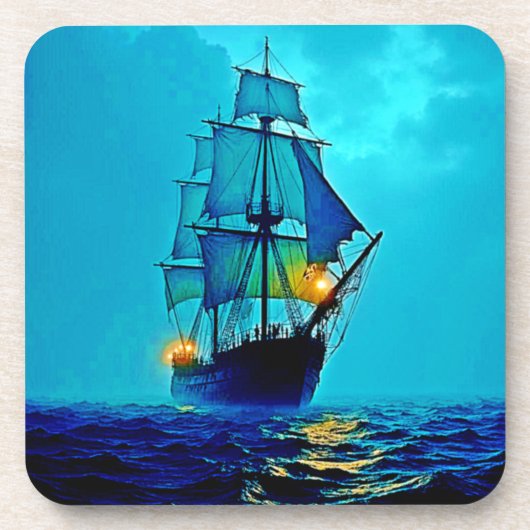 Ghostly Tall Ship Zee Voyage Design Bier Onderzetter (Voorkant)