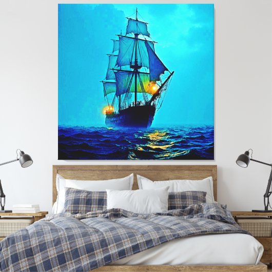 Ghostly Tall Ship Zee Voyage Design Canvas Afdruk (Insitu (Slaapkamer))