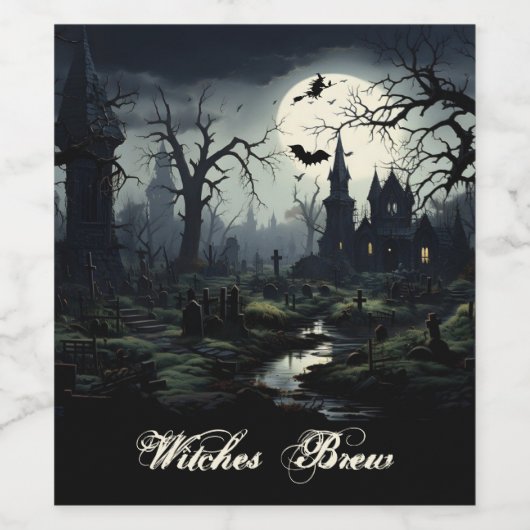 Ghostly Witches Manor Halloween Wijn Etiket (Enkel label)