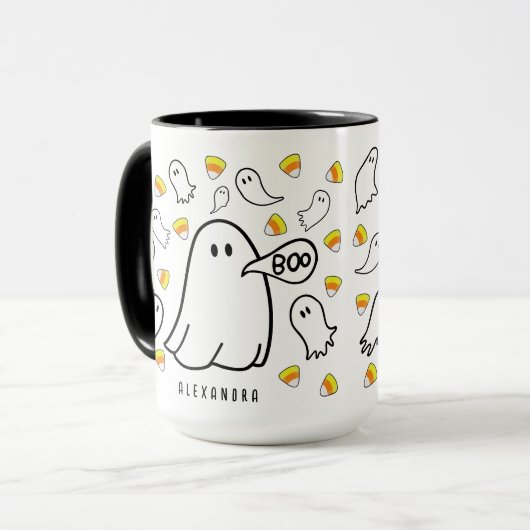 Ghosts en Candy Corn aangepaste naam Mok (Voorkant links)
