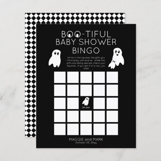 Ghosts Halloween Boo-armige Baby shower Bingo nodi (Voorkant / Achterkant)