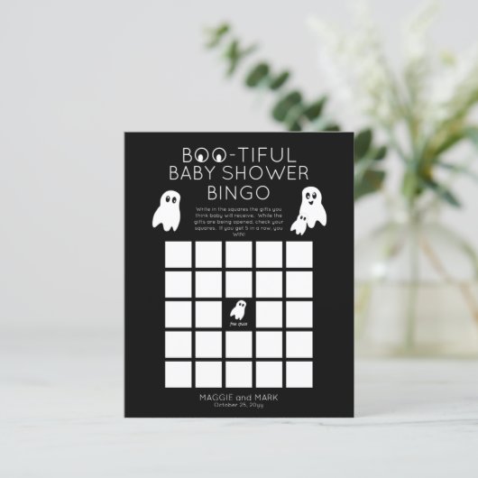 Ghosts Halloween Boo-armige Baby shower Bingo nodi (Staand voorkant)