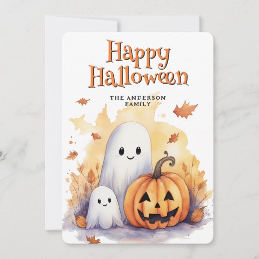 Ghosts Jack O'Lanterns Schattige Happy Halloween K Feestdagenkaart (Voorkant)