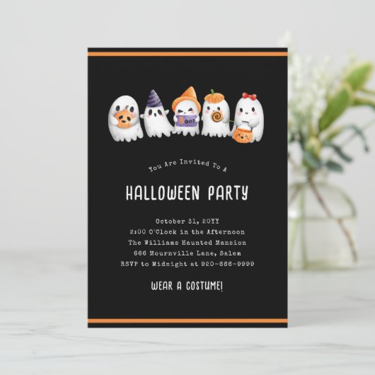 Ghosts Kinder Halloween-feestuitnodiging Kaart (Staand voorkant)