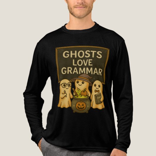 Ghosts Love Grammar Schattigee Spooky klaslokaal l Tri-Blend Shirt (Voorkant volledig)
