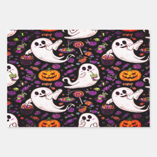 Ghosts Overal Spooky Leuke Halloween Scene Inpakpapier Vel (Voorkant 2)