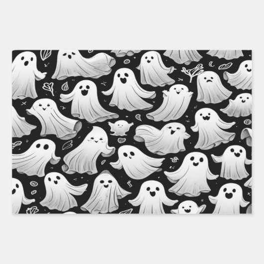 Ghosts Overal Spooky Leuke Halloween Scene Inpakpapier Vel (Voorkant)