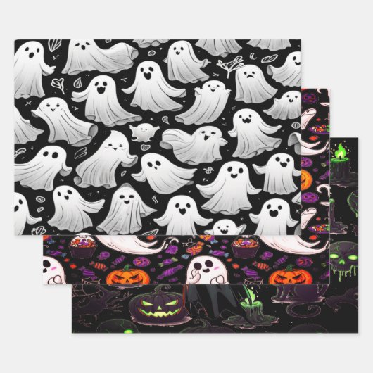 Ghosts Overal Spooky Leuke Halloween Scene Inpakpapier Vel (Set)