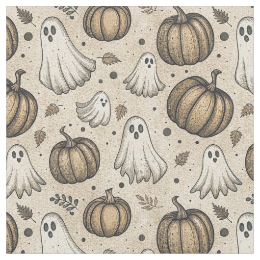  Ghosts & Pumpkins Halloween Pattern (2) Stof (Close Up)