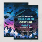 Ghosts Pumpkins Hemelblauw Roze Halloween Kaart (Voorkant / Achterkant)