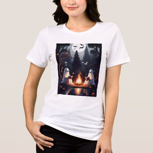 Ghosts Reading bij het kampvuur Halloween T-shirt  (Voorkant)