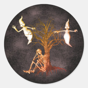 Ghosts Skeleton Halloween Funny Ronde Sticker