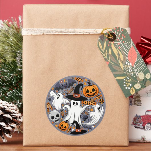 Ghosts Spooky en griezelige Schattigee Monsters Ronde Sticker (Feestdagen)