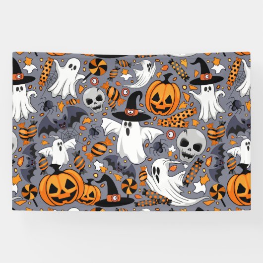Ghosts Spooky en griezelige Schattigee Monsters Spandoek (Horizontaal)