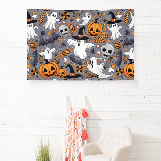 Ghosts Spooky en griezelige Schattigee Monsters Spandoek (Insitu)