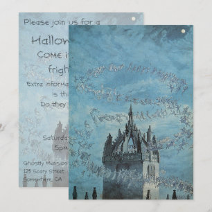 Ghosts vliegen rond een kerktoren Halloween Kaart