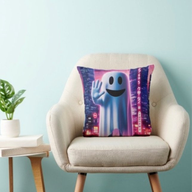 Ghosty Wave & Urban Lights  Kussen (Throw Pillow 100% polyester heavyweight stretch material. Hidden zipper Made in the USA.
)