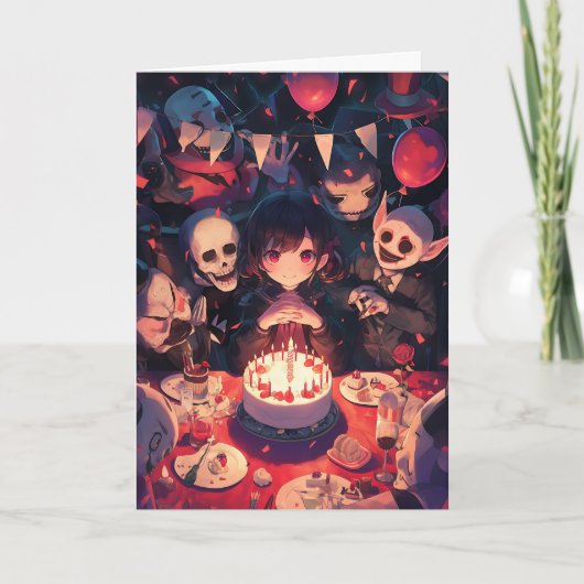 Ghoulish Gathering: Een Horror-Theme Birthday Bash Kaart (Voorkant)