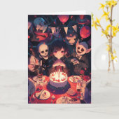 Ghoulish Gathering: Een Horror-Theme Birthday Bash Kaart (Gele Bloem)