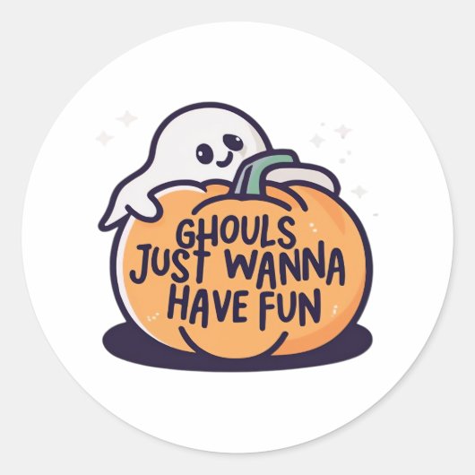 Ghouls Just Wanna Have Fun - Schattigee Halloween Ronde Sticker (Voorkant)