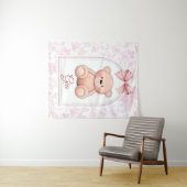 Gia | Aangepaste Roze Teddybeer Nursery Design Wandkleed (In Situ (horizontaal))