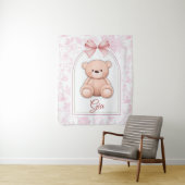 Gia | Aangepaste Roze Teddybeer Nursery Design Wandkleed (In situ)