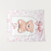 Gia | Aangepaste Roze Teddybeer Nursery Design Wandkleed (Voorkant (horizontaal))