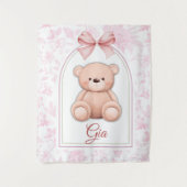 Gia | Aangepaste Roze Teddybeer Nursery Design Wandkleed (Voorkant)