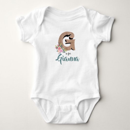 Gianna Name onthult houten brief Floral Girl Rompe Romper (Voorkant)