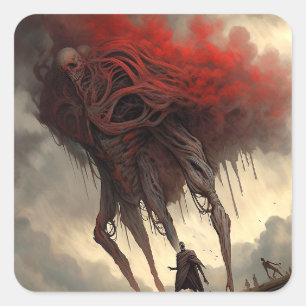 Giant Alien Walking Science Fictie Horror Art Vierkante Sticker