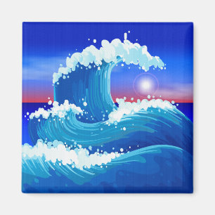 Giant Blue Tsunami Wave with Sun Drawing Magneet