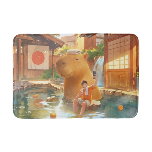 Giant Capybara – Hot Spring Illustratie Badmat (Voorkant)