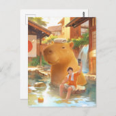 Giant Capybara – Hot Spring Illustratie Briefkaart (Voorkant / Achterkant)