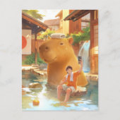 Giant Capybara – Hot Spring Illustratie Briefkaart (Voorkant)