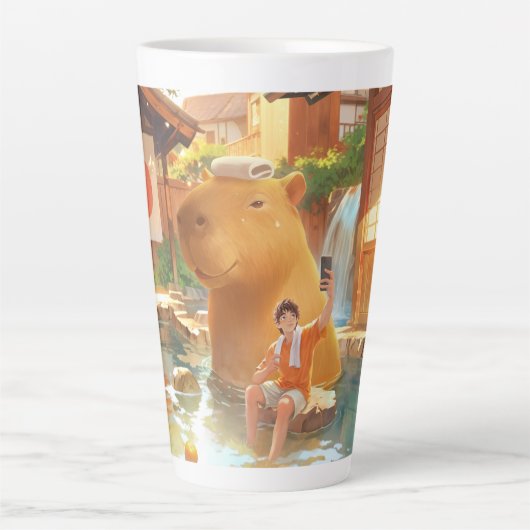 Giant Capybara – Hot Spring Illustratie Latte Mok (Voorkant)
