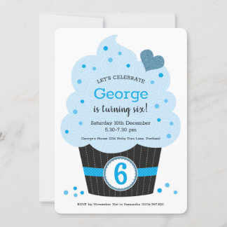 Giant Cupcake Anniversaire Fête Invitation Bleu