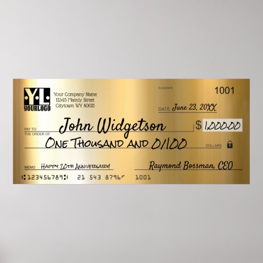 Giant faux Presentation check-bonusprijs voor lief Poster (Voorkant)