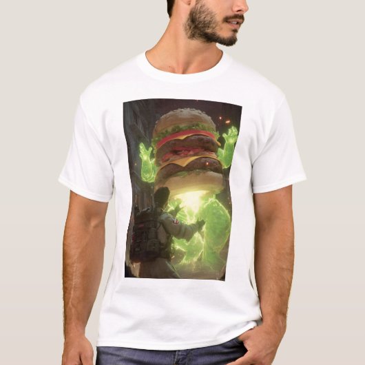 Giant Ghost Burger Attack T-Shirt - Funny Paranorm (Voorkant)
