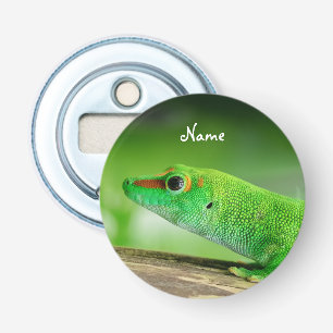 Giant Green Day Gecko - Phelsuma grandis Button Flesopener