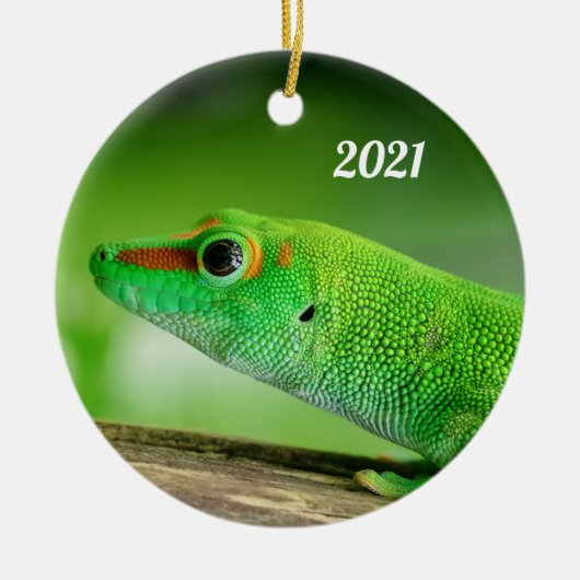 Giant Green Day Gecko - Phelsuma grandis Metal Orn Keramisch Ornament (Voorkant)
