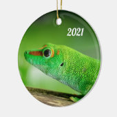 Giant Green Day Gecko - Phelsuma grandis Metal Orn Keramisch Ornament (Links)