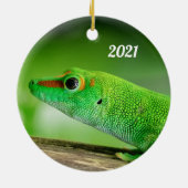 Giant Green Day Gecko - Phelsuma grandis Metal Orn Keramisch Ornament (Achterkant)